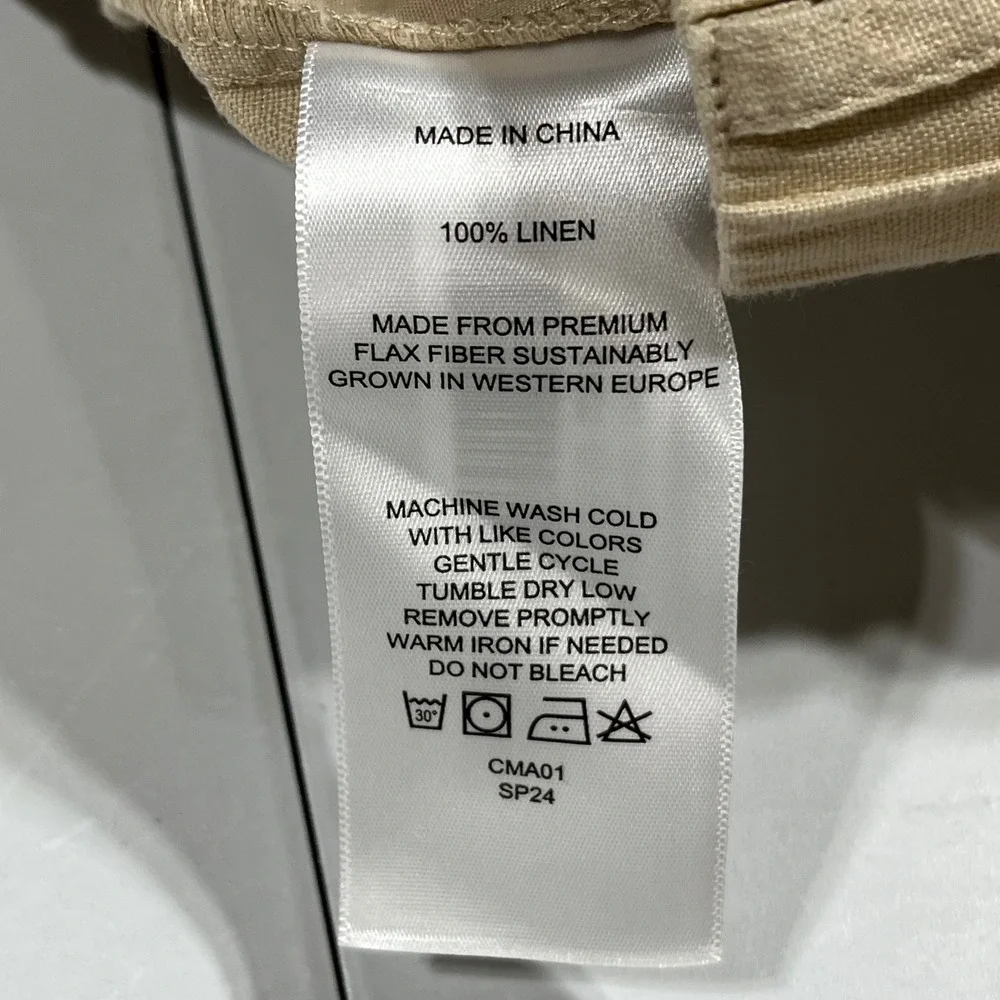 Quince Coastal Minimalist 100% European Linen Wide Leg Pants Beige Womens Medium